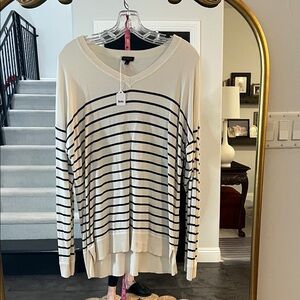 Talbots Navy and White Striped Crew Neck Sweater
